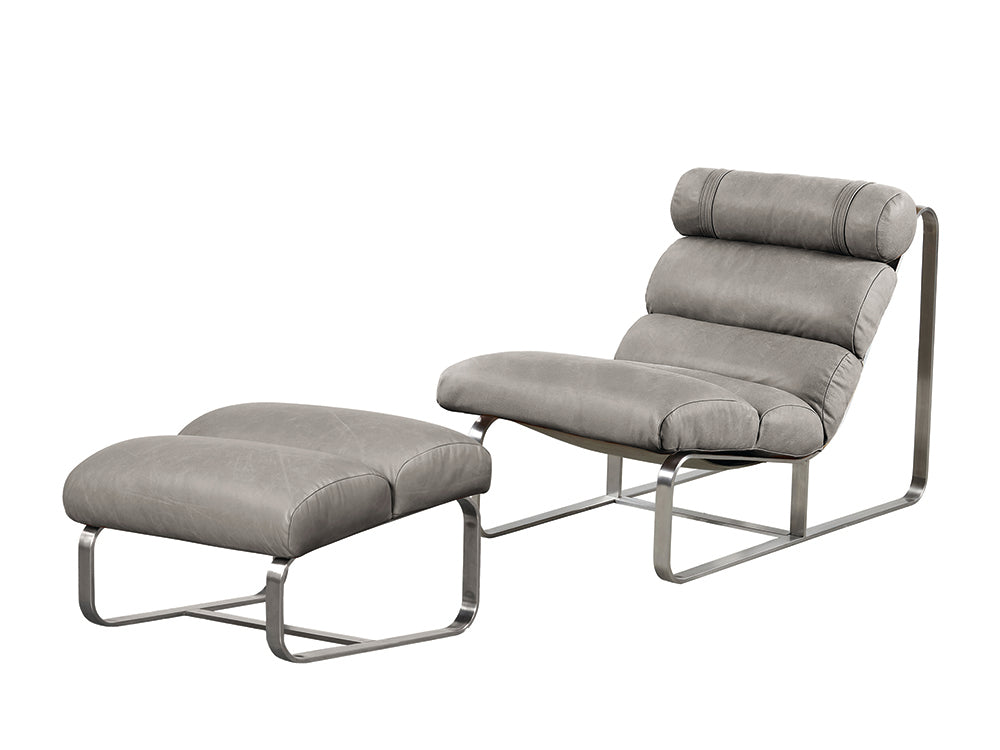 Fergus Set - Leather Chair & Ottoman, Oxford Stone