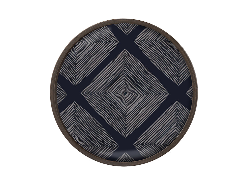 Ink Linear Glass Round Tray, 30cm