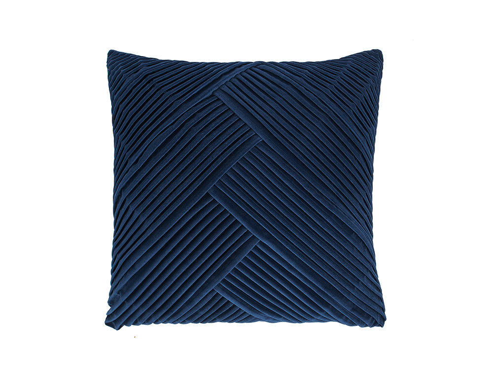 Navy Pleated Velvet Cushion