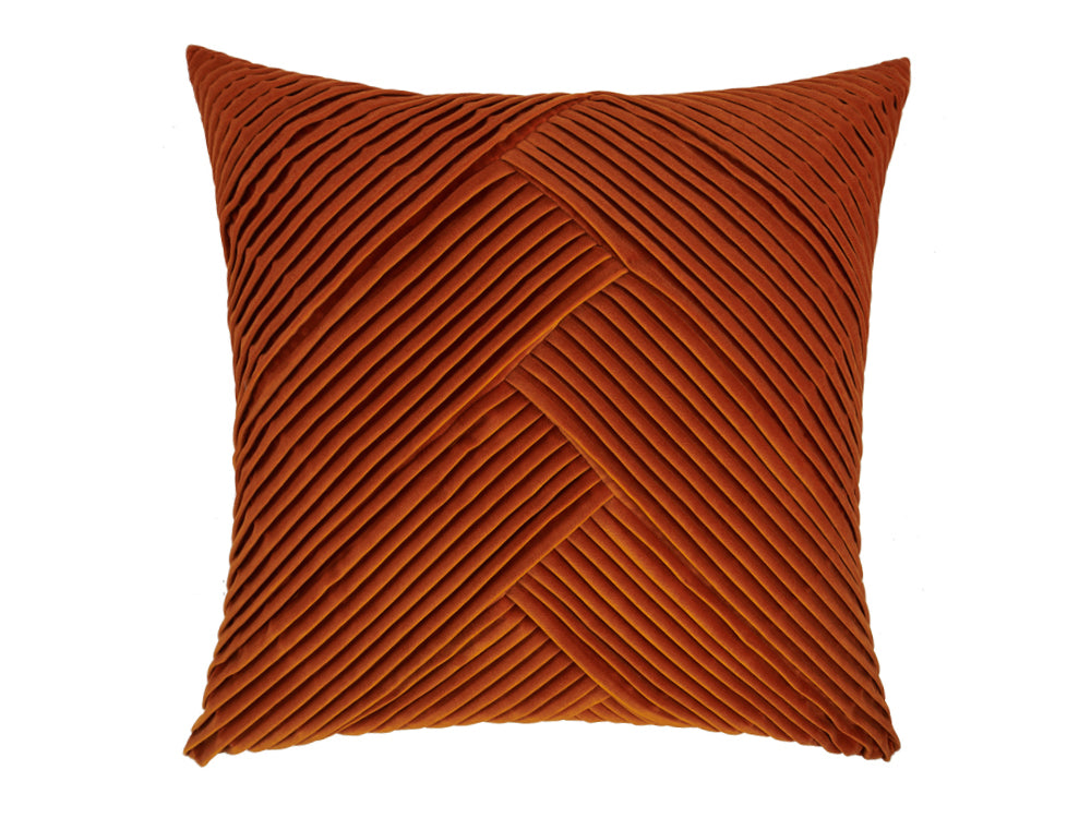 Rust Pleated Velvet Cushion Cover