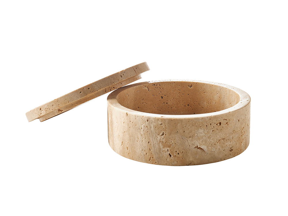 Travertine Round Storage Box, Large