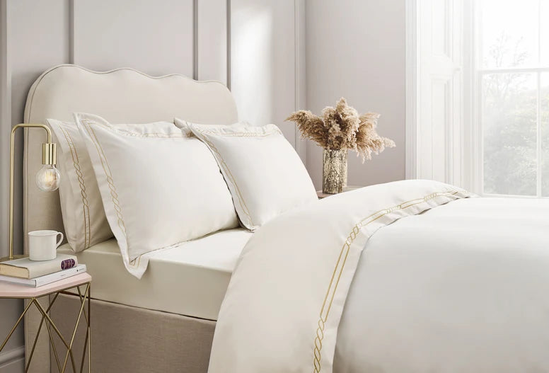 Nautical Standard Pillowcase Cream & Gold Embroidery