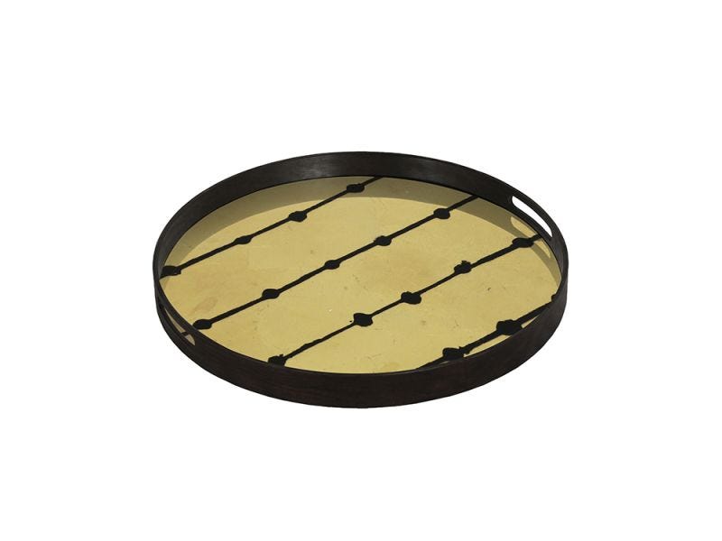 Brown Dots Glass Round Tray, 48cm