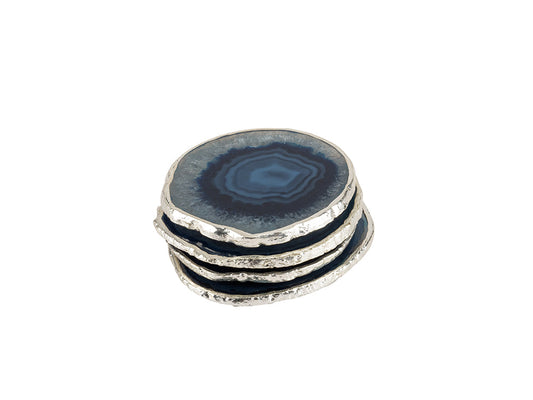 Agate Coaster Set of 4, Blue & Silver