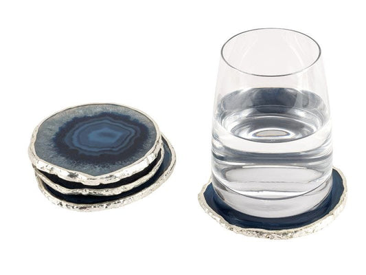 Agate Coaster Set of 4, Blue & Silver
