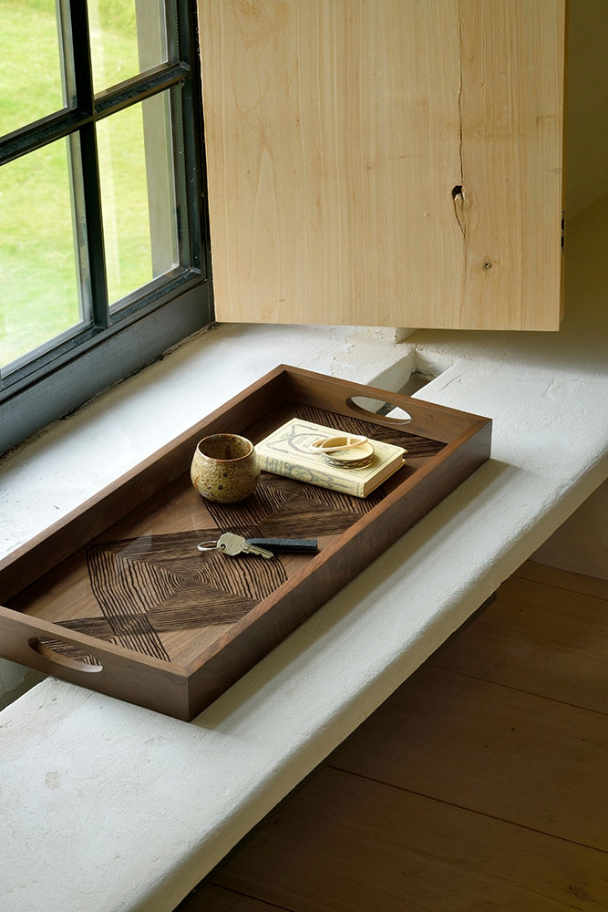 Walnut Linear Glass Tray, 69x31cm