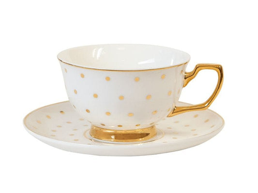 Polka Dot Teacup & Saucer, White