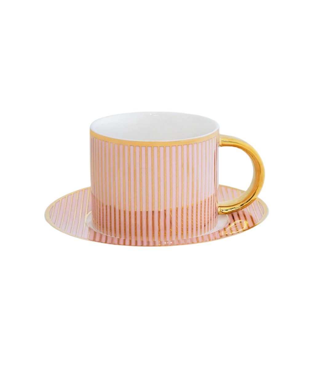 Pinstripe Teacup & Saucer, Blush