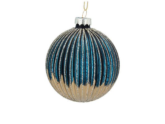 Blue & Gold Ribbed Bauble