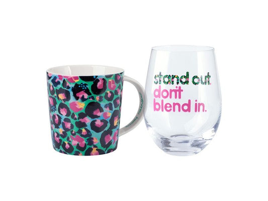 Wild At Heart Leopard Mug & Glass Set, Green