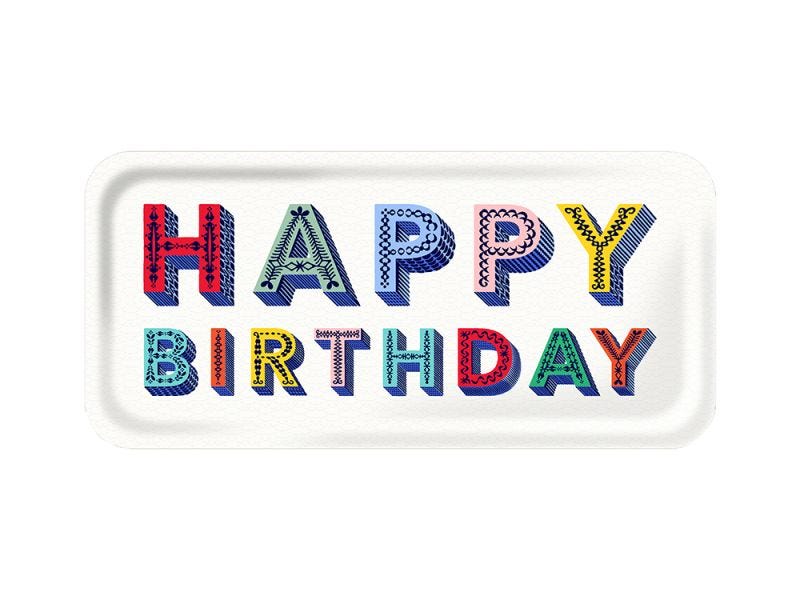 Happy Birthday Birch Wood Tray, 32x15cm