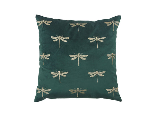 Dragonfly Velvet Cushion Cover, Green 50x50cm