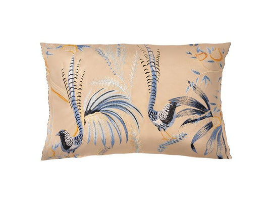 Amherstâ€™s Pheasant Velvet Cushion Cover, Cream 50x30cm