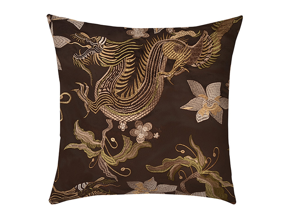 Flying Dragon Velvet Cushion Cover, Chocolate 50x50cm