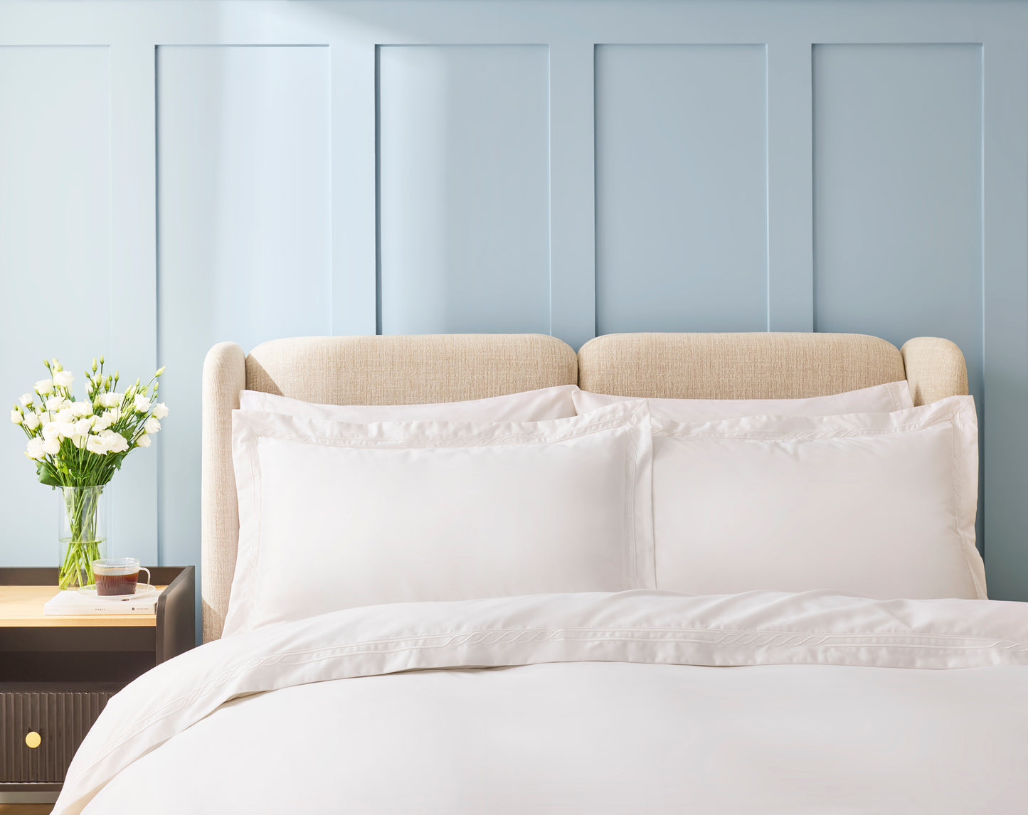 Nautical Oxford standard Pillowcase Pair White / White embroidery