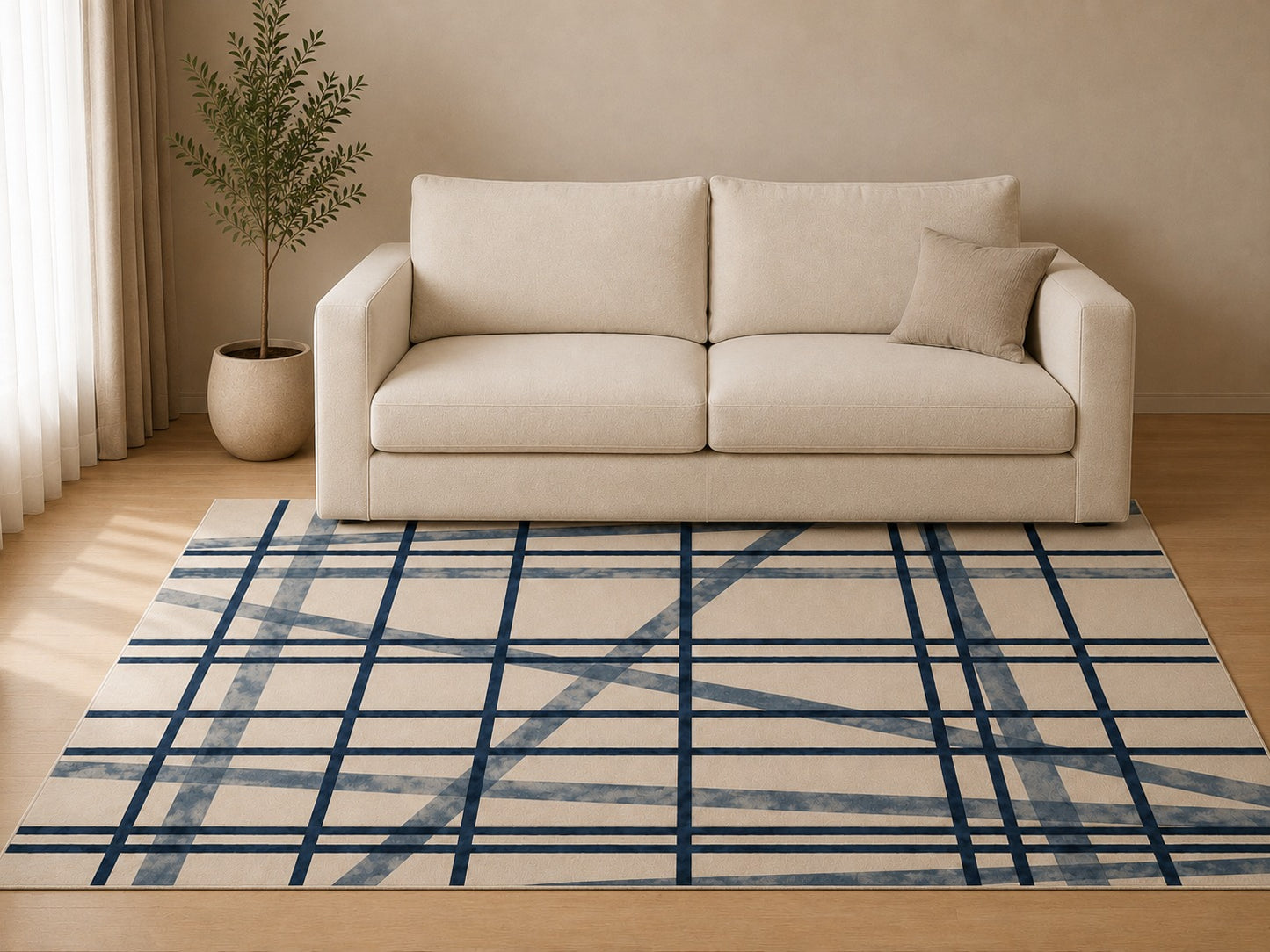 Mondrian Check Rug, Blue (L)