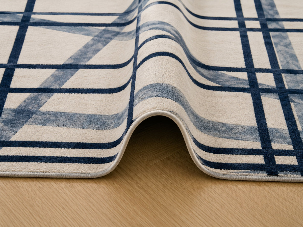 Mondrian Check Rug, Blue (L)