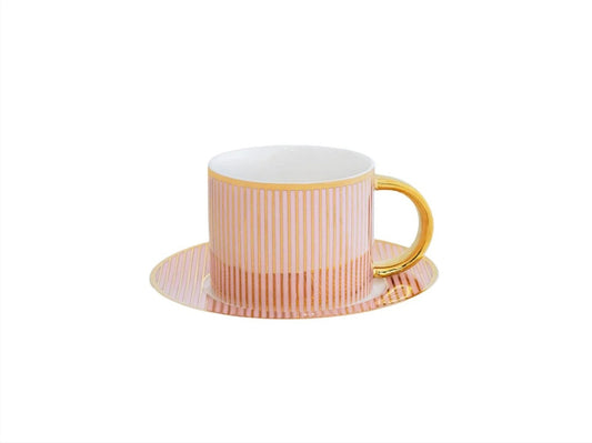 Pinstripe Teacup & Saucer, Blush