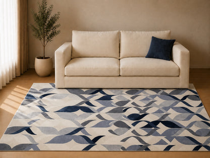 Hari Geometric Rug, Blue Grey (L)