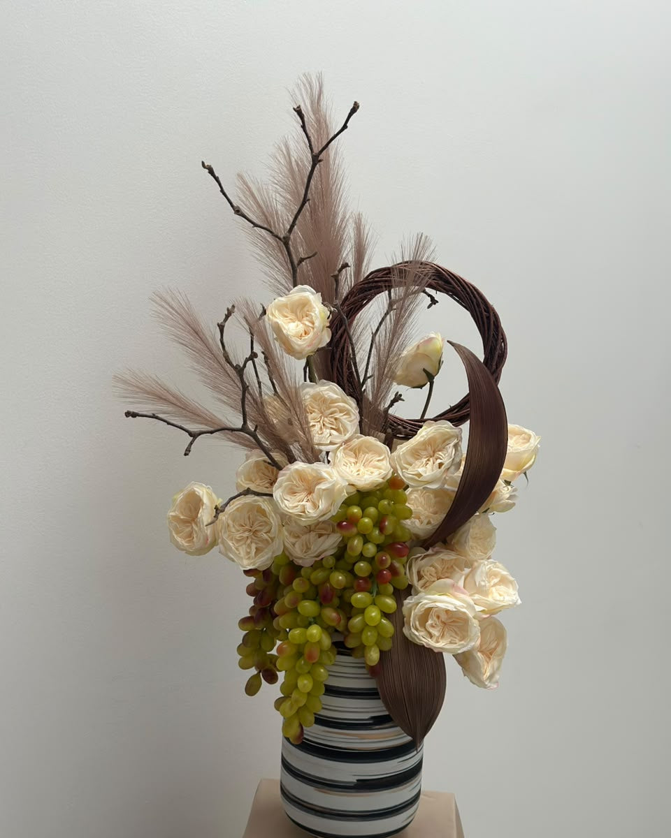 White arrangement w/Grapes (Elysian Harvest)