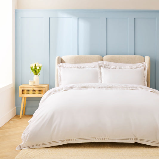 Nautical Super King Set White/Silver embroidery